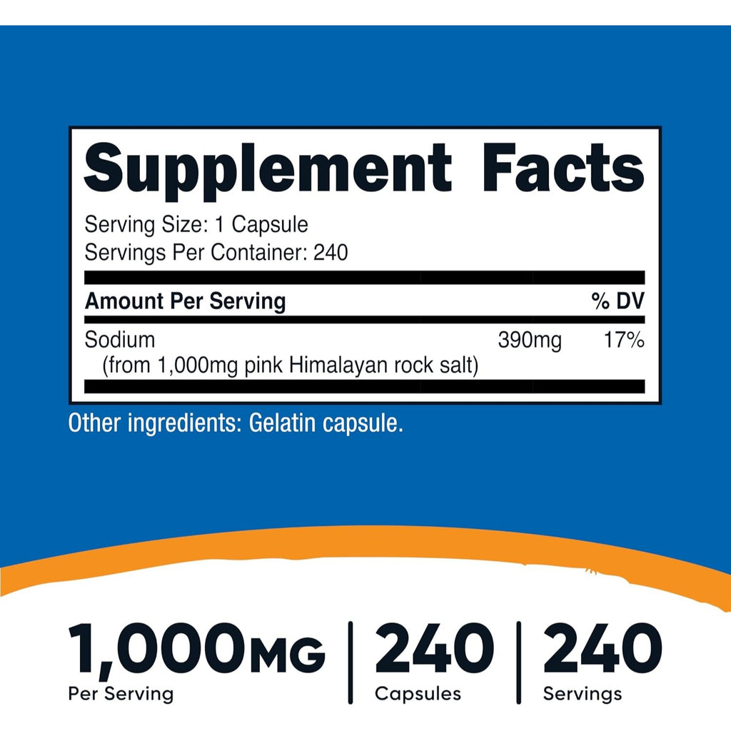 Nutricost Sal Rosa del Himalaya 1000 mg 240 Cápsulas