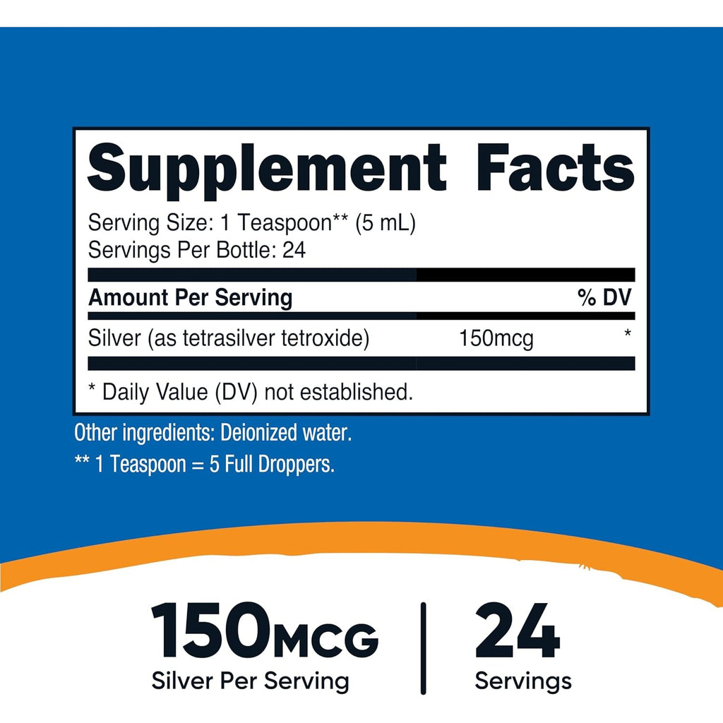 Nutricost Plata Coloidal 150 mcg 118 ml (4 oz) Gotas