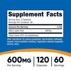 Nutricost Ácido Alfa Lipoico (600 mg) 120 Cápsulas, 60 Porciones | Cápsulas de Origen Vegetal, Sin OMG