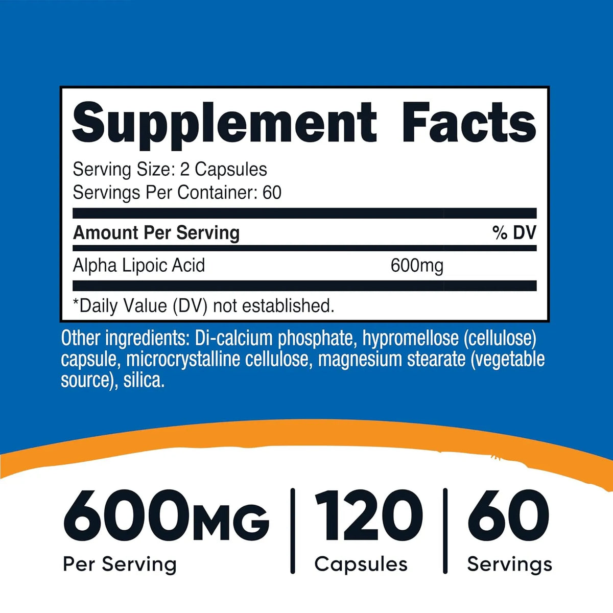Nutricost Ácido Alfa Lipoico (600 mg) 120 Cápsulas, 60 Porciones | Cápsulas de Origen Vegetal, Sin OMG