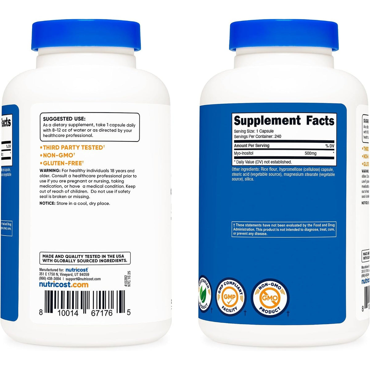 Nutricost Inositol Mio-inositol 500 mg 240 Cápsulas