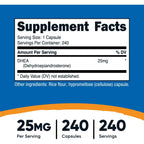Nutricost DHEA Dehidroepiandrosterona 25 mg 240 Cápsulas