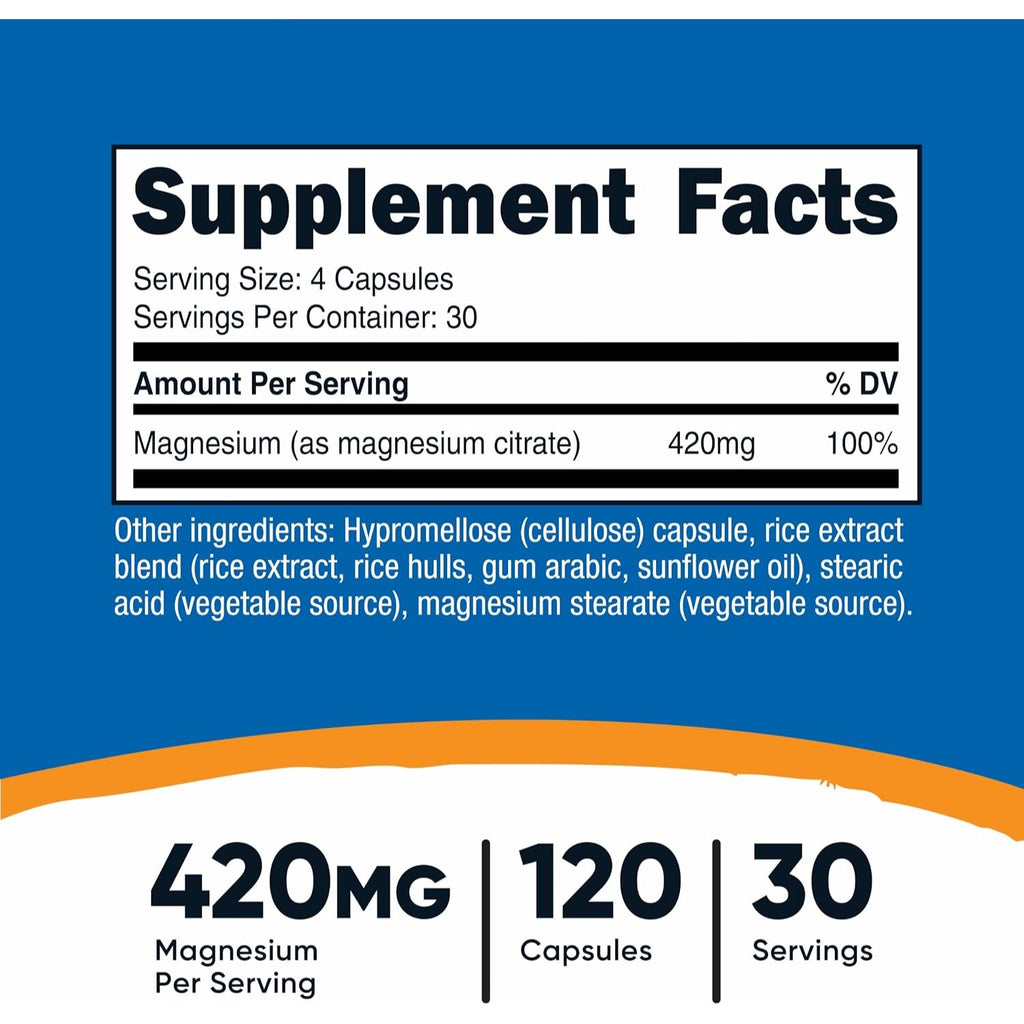 Nutricost Citrato de Magnesio 420 mg 120 Cápsulas Vegetales