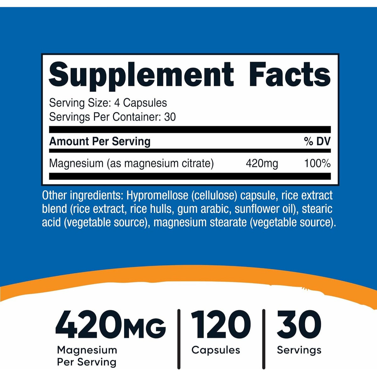 Nutricost Citrato de Magnesio 420 mg 120 Cápsulas Vegetales