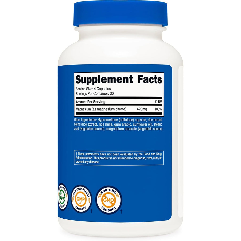 Nutricost Citrato de Magnesio 420 mg 120 Cápsulas Vegetales