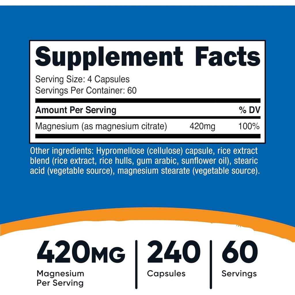 Nutricost Citrato de Magnesio 420 mg 240 Cápsulas