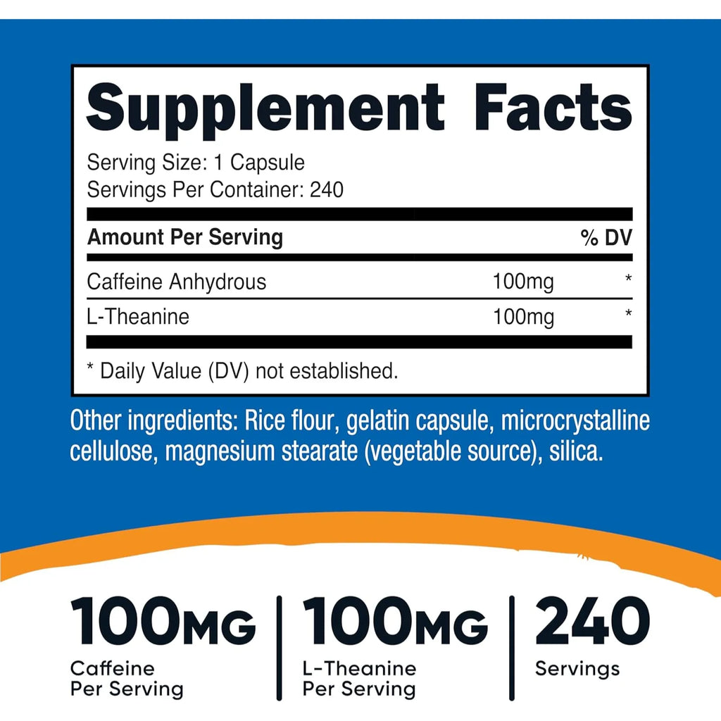Nutricost Cafeína con L-teanina 240 cápsulas sfn