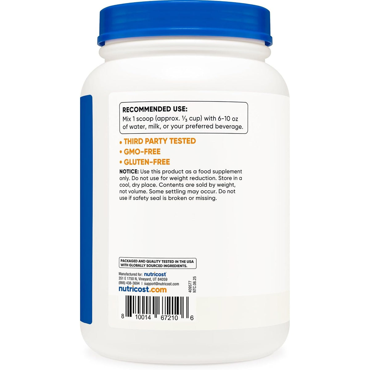 Nutricost Proteína de Caseína Micelar 30 Porciones Sin Sabor 2 lb