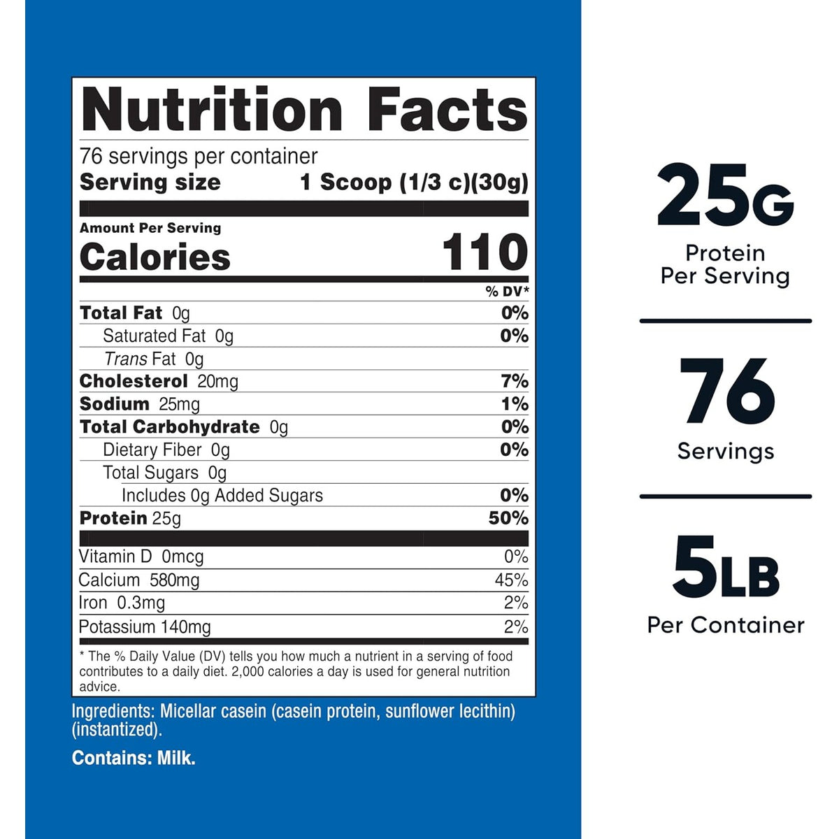 Nutricost Proteína de Caseína 71 Porciones 2268 g Sin Sabor
