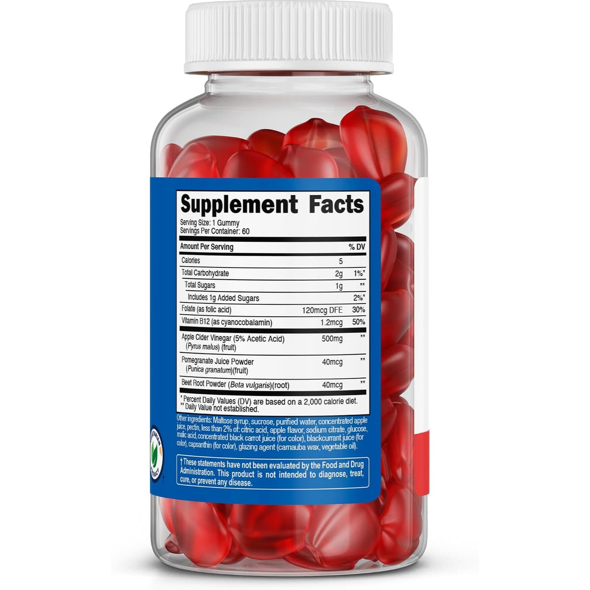 Nutricost Vinagre de Sidra de Manzana 500 mg 60 Gomitas Manzana