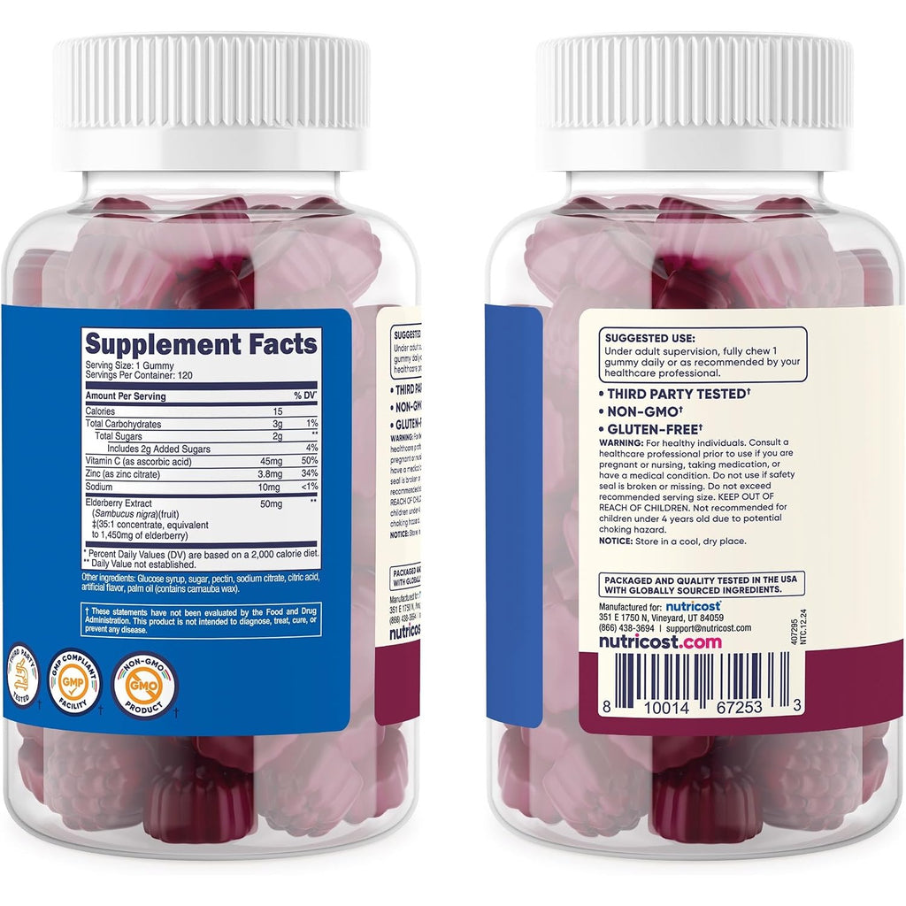 Nutricost Kids Saúco 50 mg con Zinc y Vitamina C 120 Gomitas