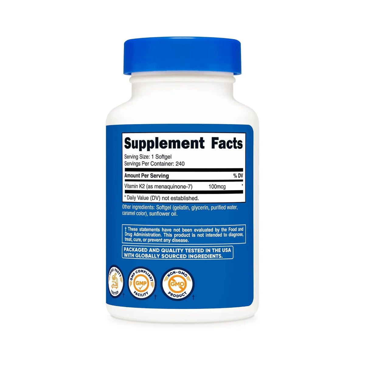 Nutricost Vitamina K2 MK-7 100 mcg, 240 cápsulas blandas, sin gluten, sin OMG
