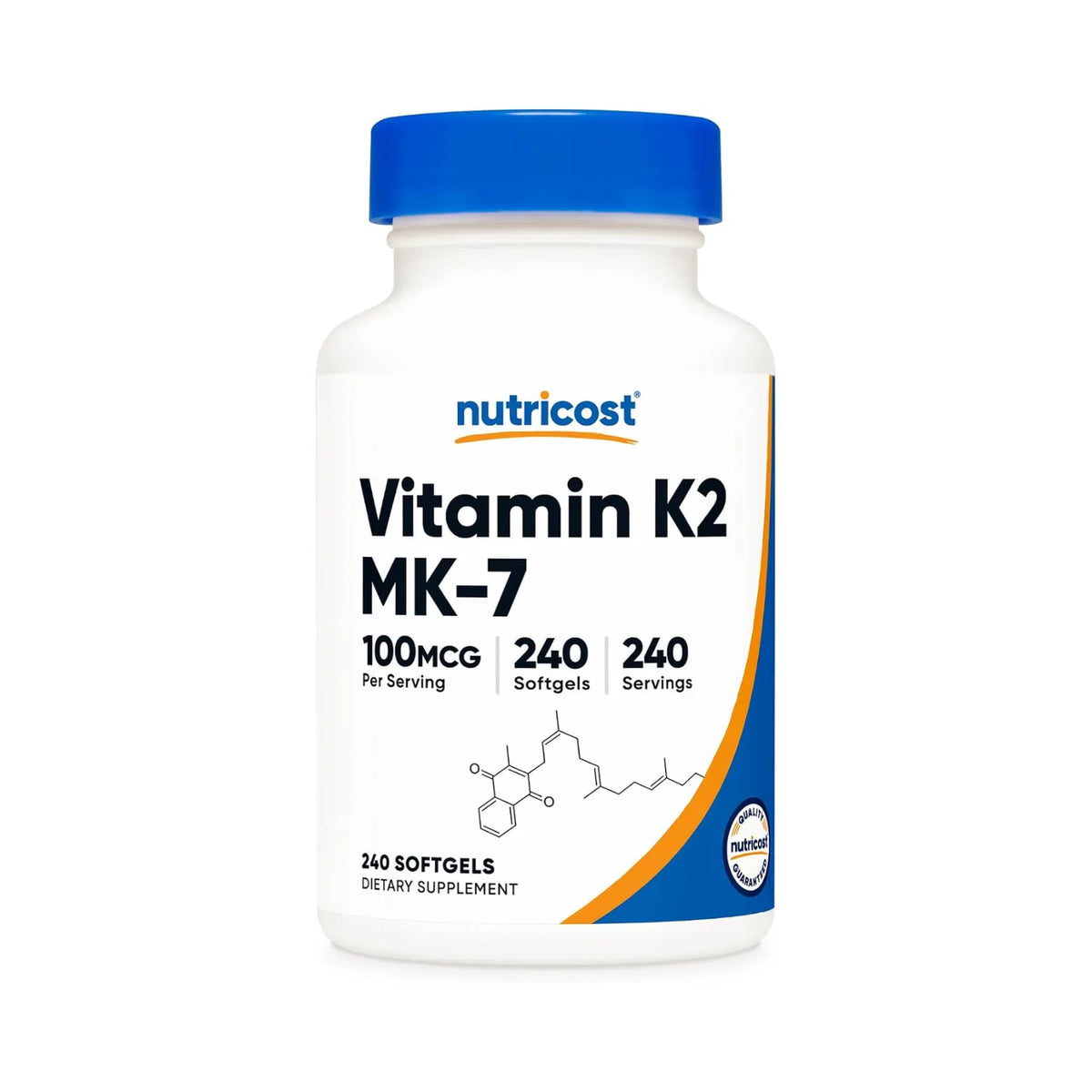 Nutricost Vitamina K2 MK-7 100 mcg, 240 cápsulas blandas, sin gluten, sin OMG