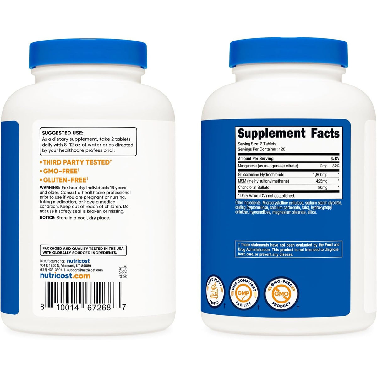 Nutricost Glucosamina 1800 mg con Condroitina y MSM 240 Tabletas