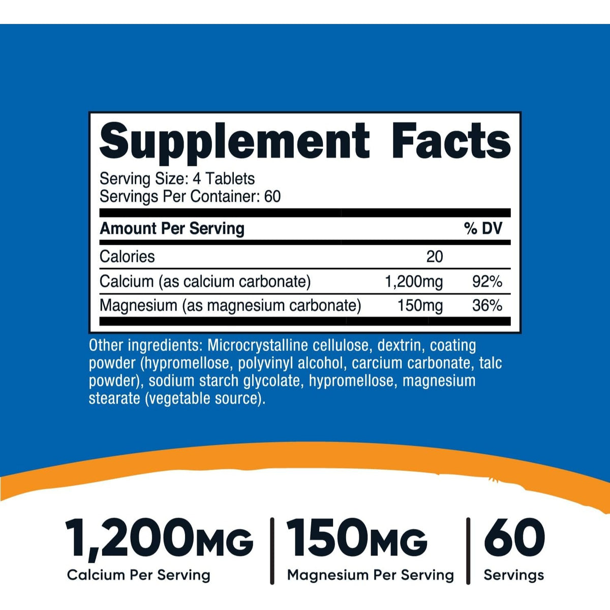 Nutricost Calcio y Magnesio 1200 mg / 150 mg 240 Tabletas