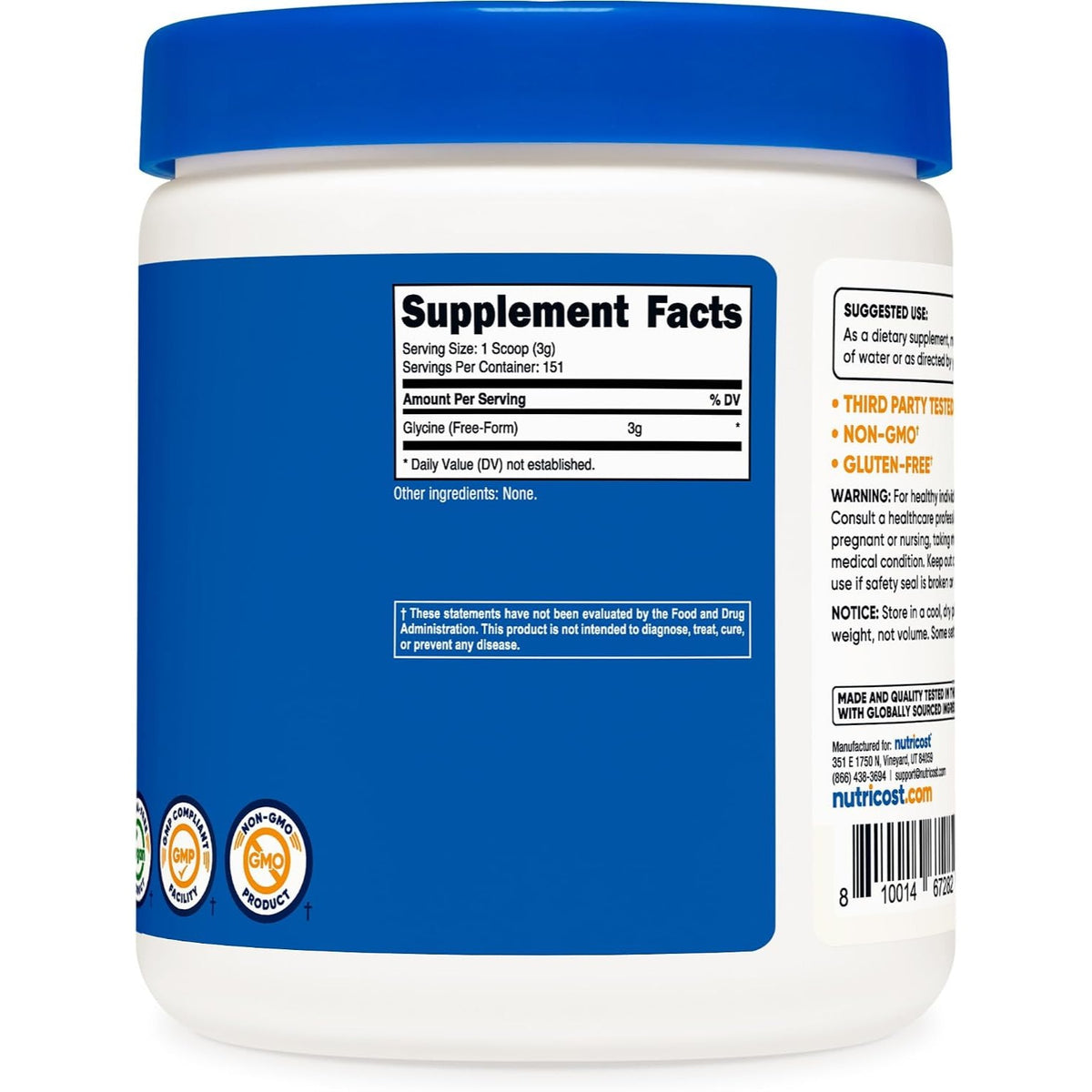 Nutricost Glicina en Polvo 454 g