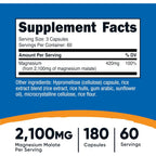 Nutricost Malato de Magnesio 420 mg 180 Cápsulas Vegetales