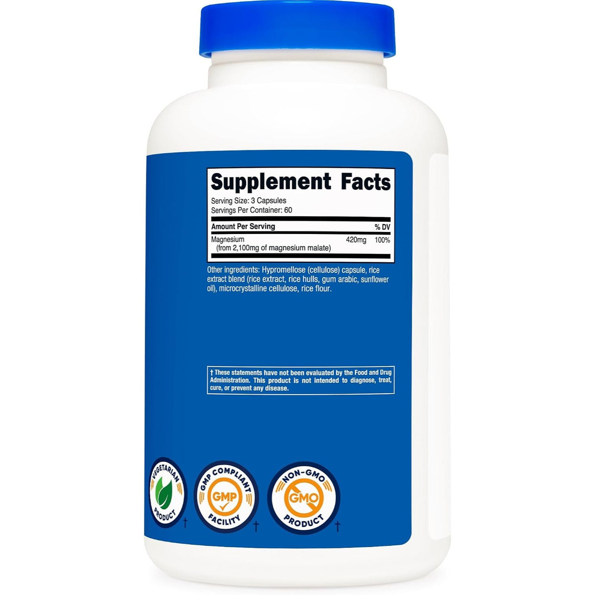 Nutricost Malato de Magnesio 420 mg 180 Cápsulas Vegetales