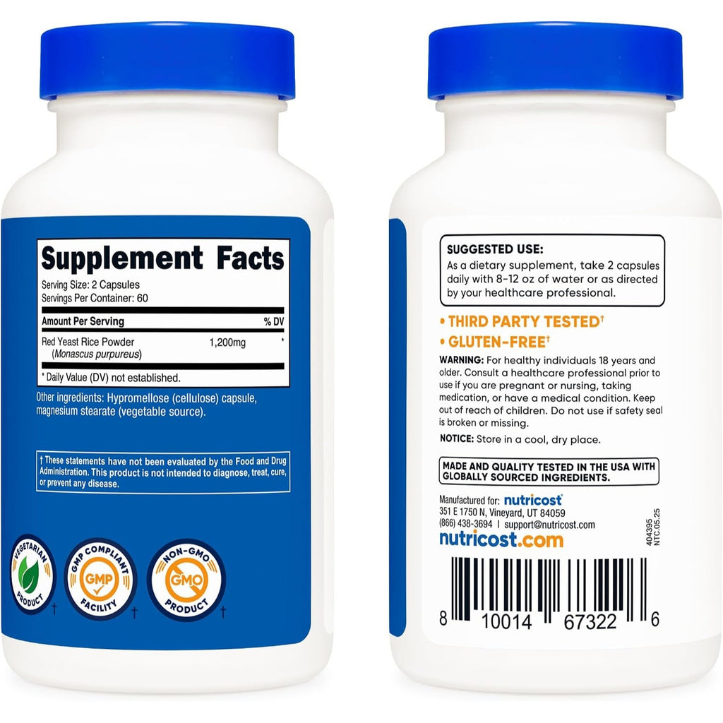 Nutricost Arroz de Levadura Roja 1200 mg 120 Cápsulas