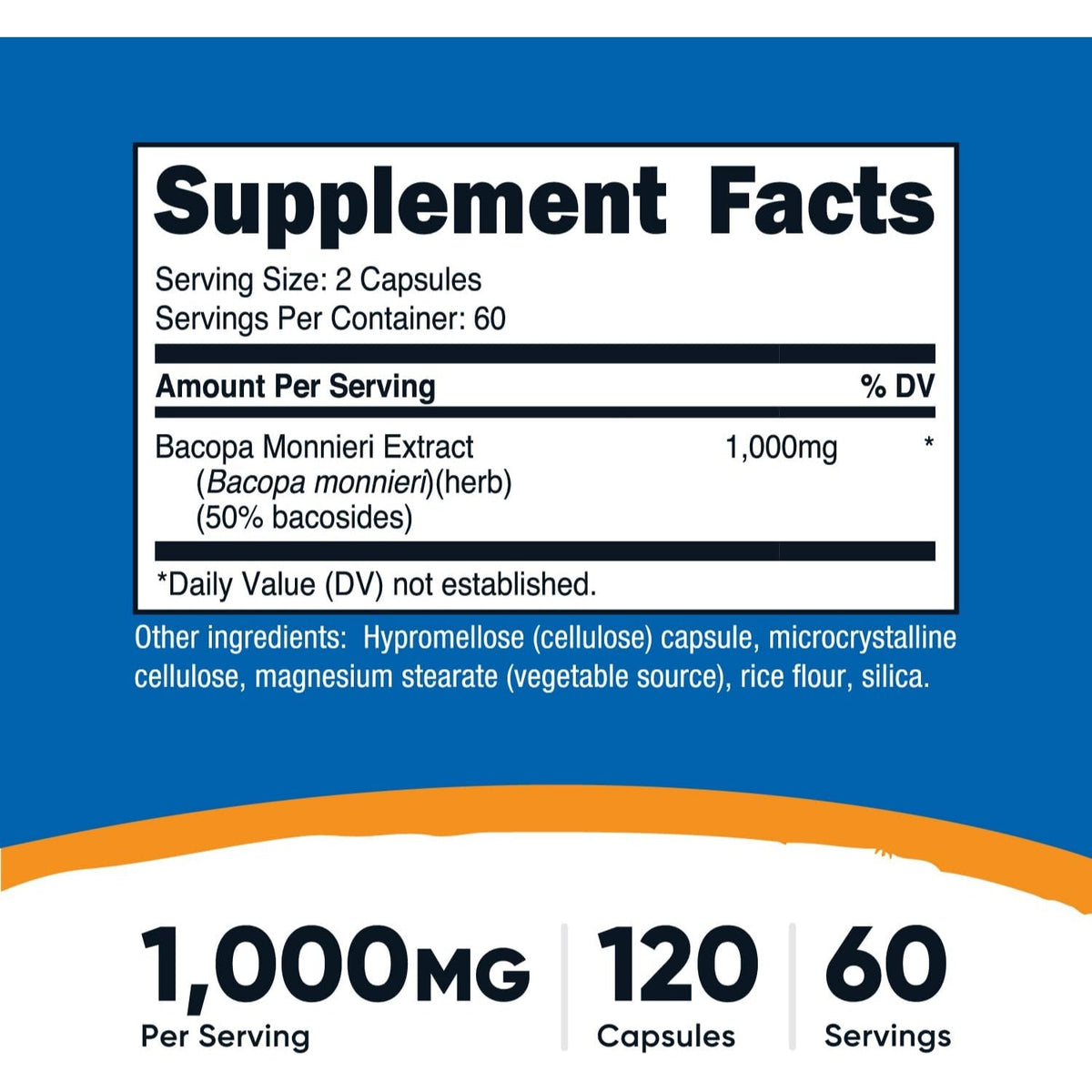 Nutricost Bacopa Monnieri 1000 mg 120 Cápsulas Vegetales