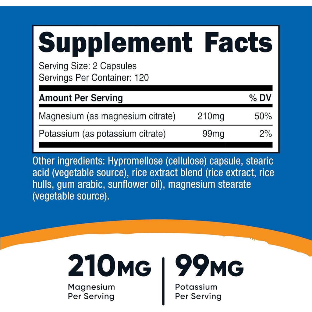 Nutricost Potasio y Magnesio 99 mg / 210 mg 240 Cápsulas