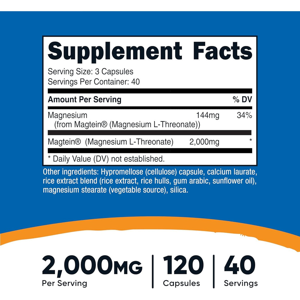 Nutricost Magtein L-Treonato de Magnesio 2000 mg 120 Cápsulas