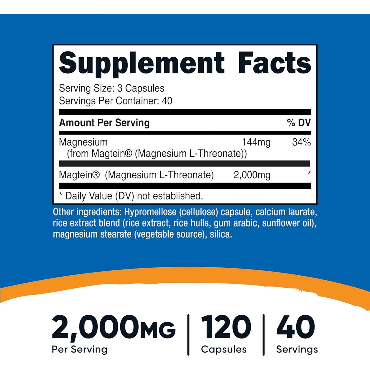 Nutricost Magtein L-Treonato de Magnesio 2000 mg 120 Cápsulas