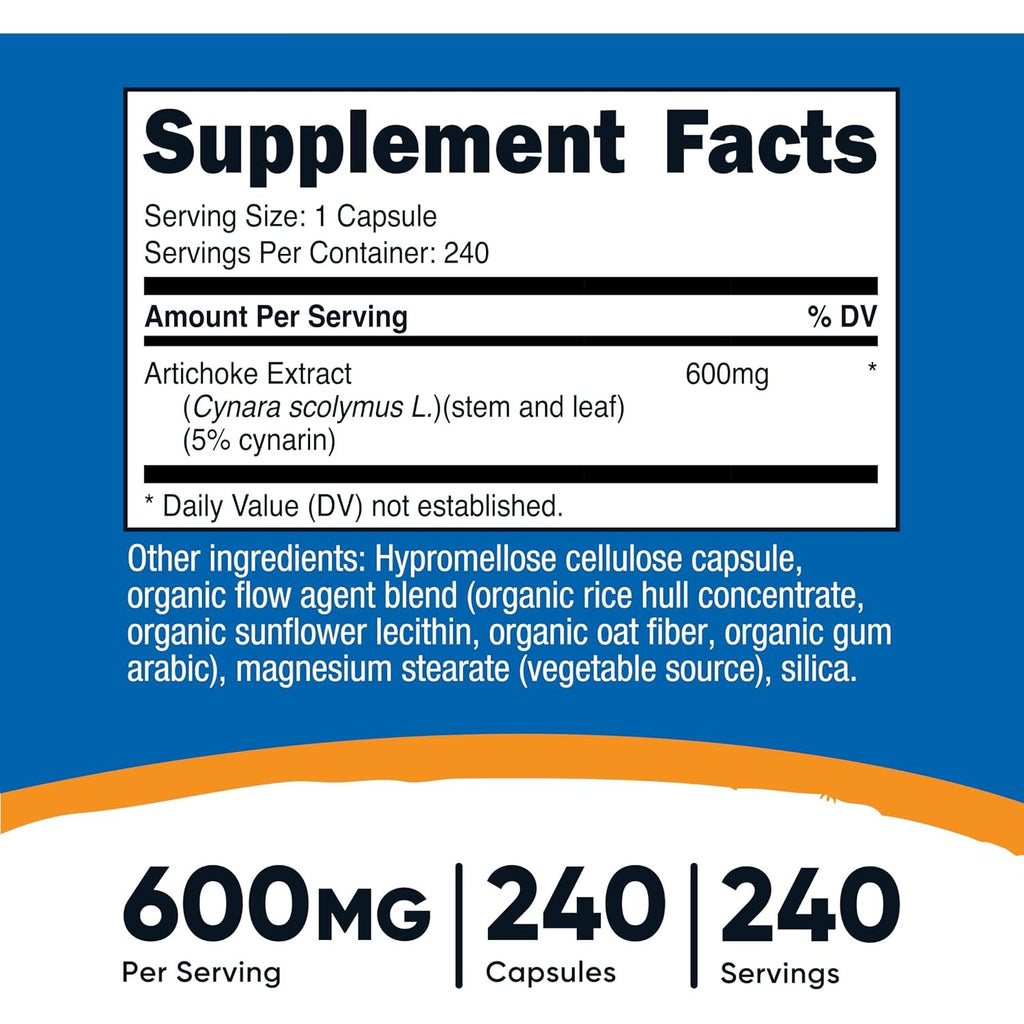 Nutricost Extracto de Alcachofa 600 mg 240 Cápsulas Vegetales