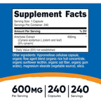 Nutricost Extracto de Alcachofa 600 mg 240 Cápsulas Vegetales
