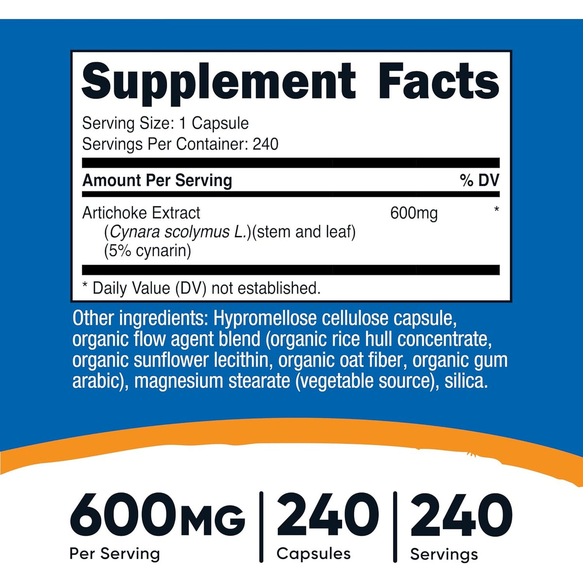 Nutricost Extracto de Alcachofa 600 mg 240 Cápsulas Vegetales