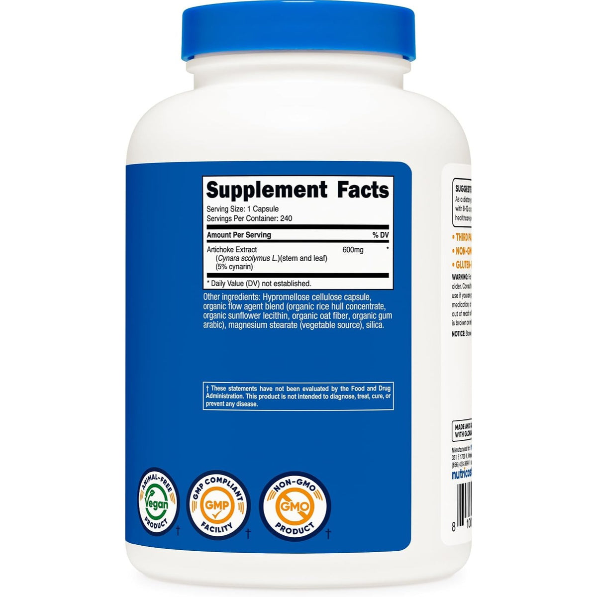 Nutricost Extracto de Alcachofa 600 mg 240 Cápsulas Vegetales