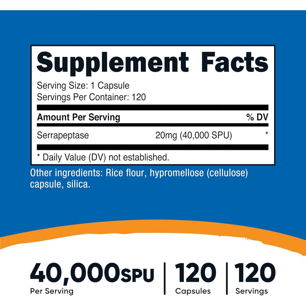 Nutricost Serrapeptasa 40,000 SPU 120 Cápsulas