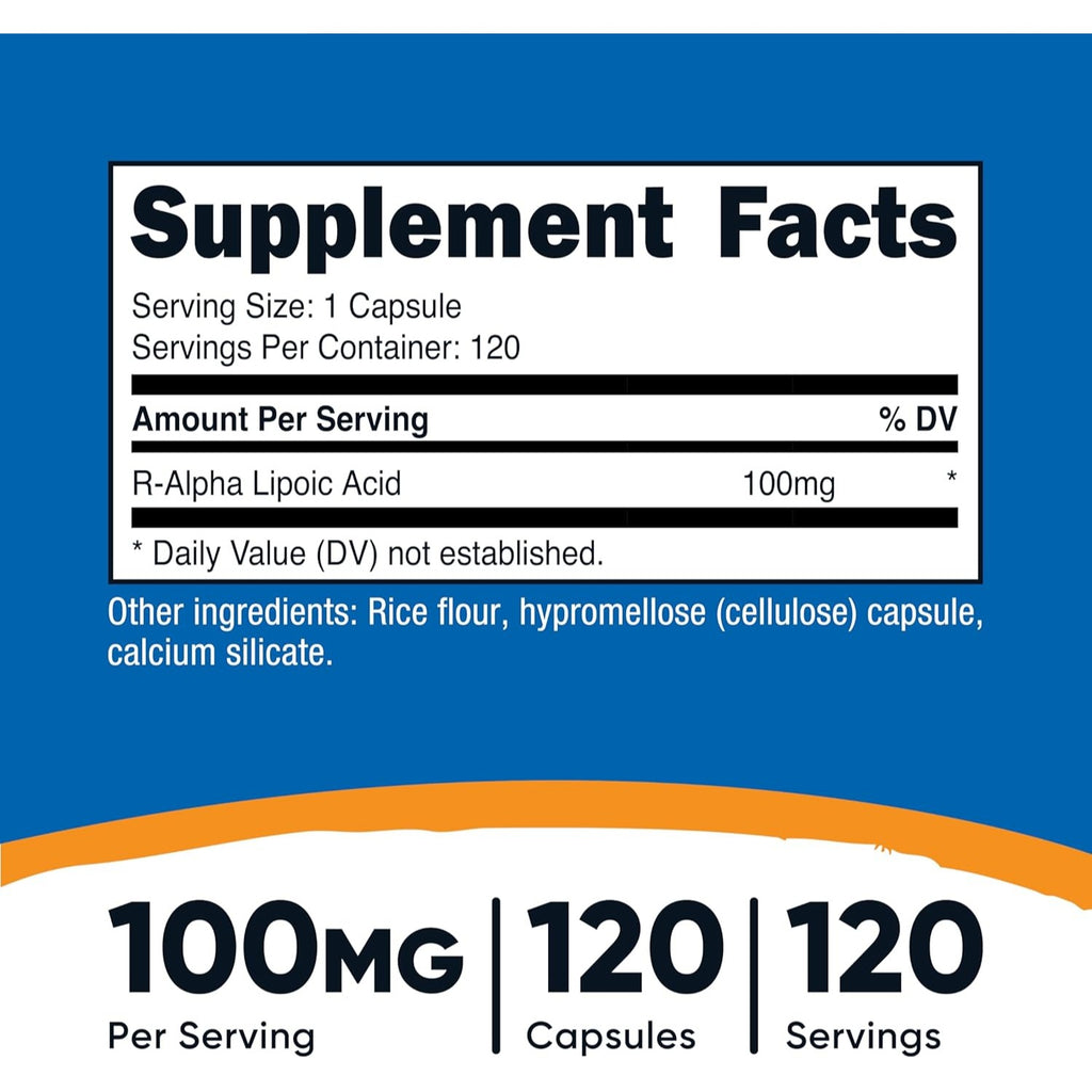 Nutricost Ácido R-Alfa Lipoico 100 mg 120 Cápsulas Vegetales