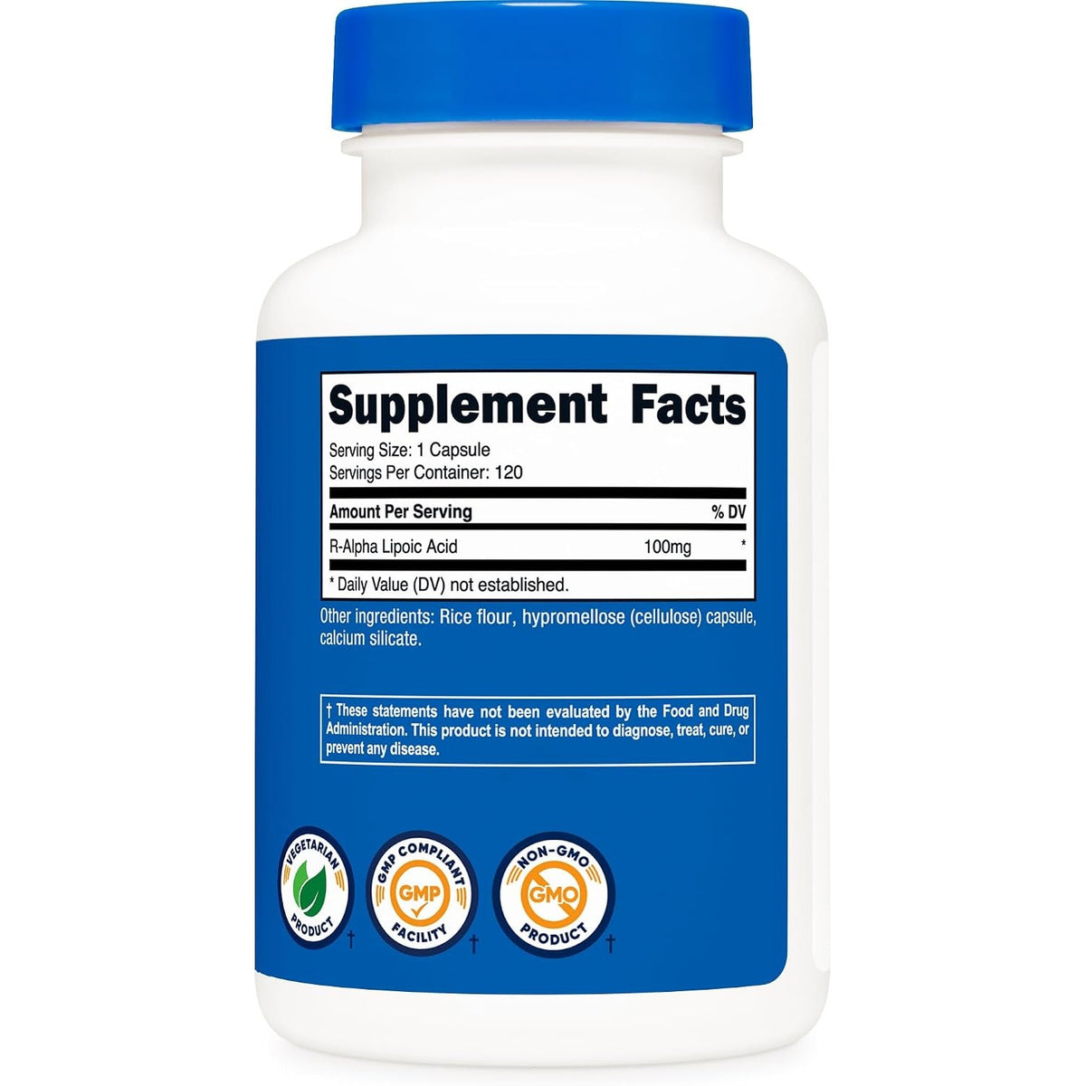 Nutricost Ácido R-Alfa Lipoico 100 mg 120 Cápsulas Vegetales