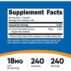Nutricost Hierro Quelado Ferrochel 18 mg 240 Cápsulas