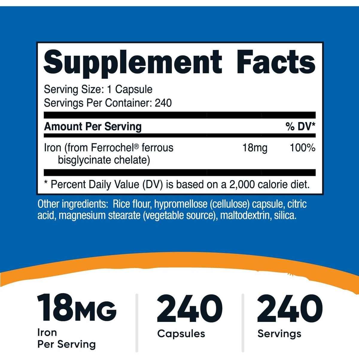Nutricost Hierro Quelado Ferrochel 18 mg 240 Cápsulas