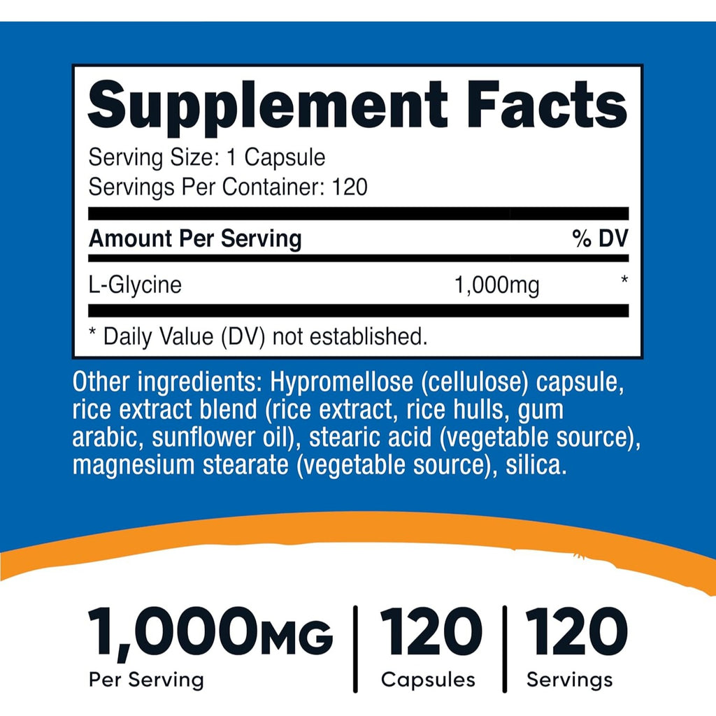 Nutricost L-Glicina 1000 mg 120 Cápsulas Vegetales