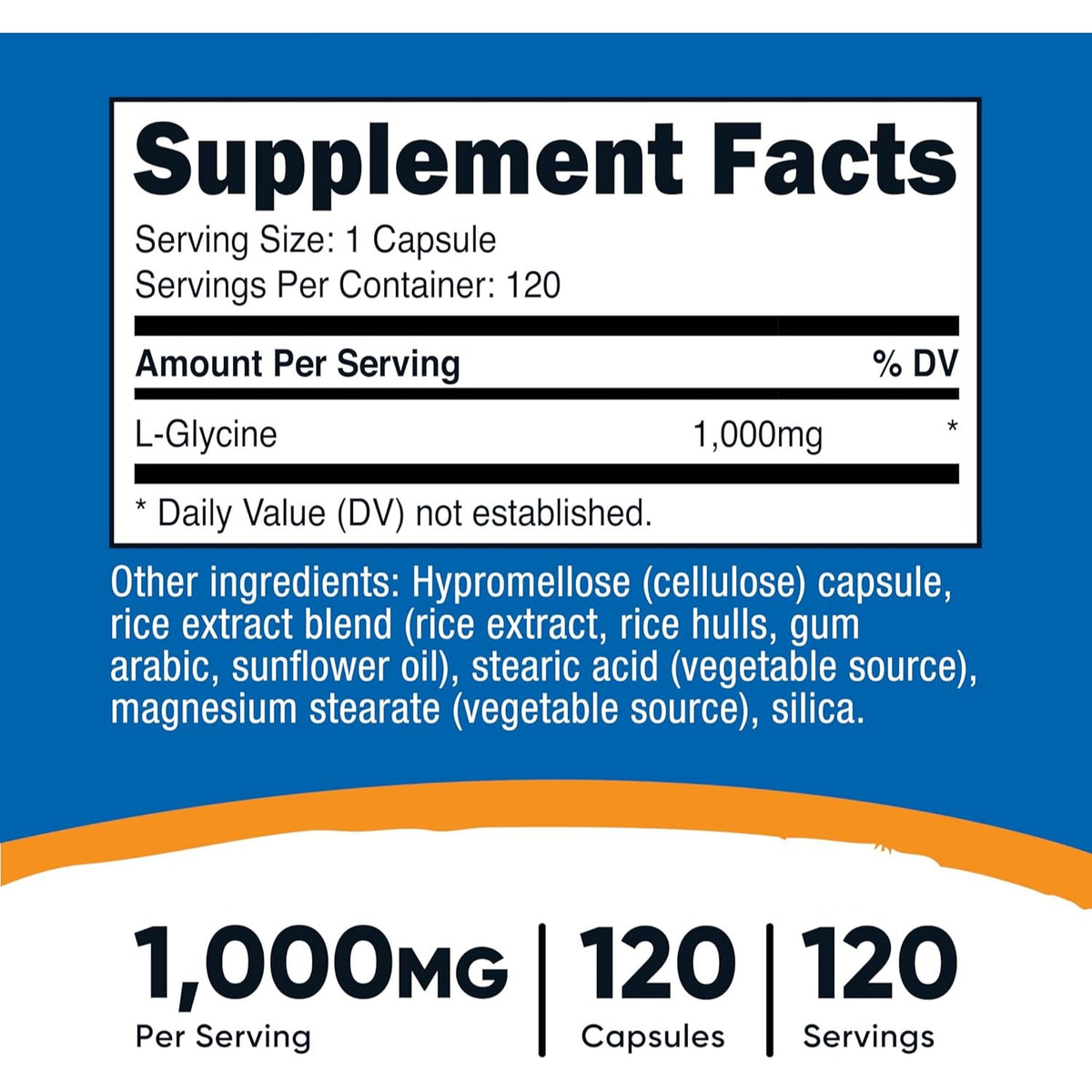 Nutricost L-Glicina 1000 mg 120 Cápsulas Vegetales