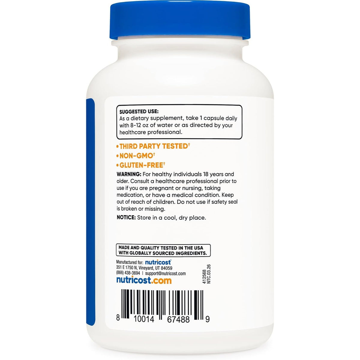 Nutricost L-Glicina 1000 mg 120 Cápsulas Vegetales