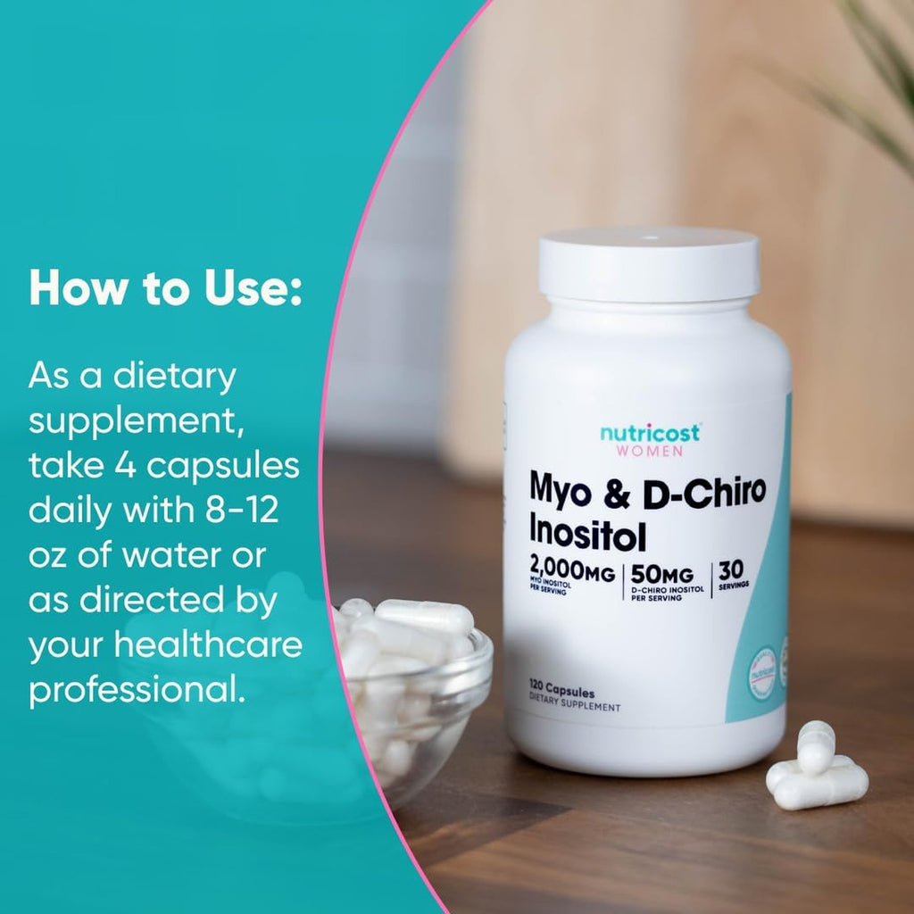 Nutricost Mio-inositol y D-chiro-inositol Equilibrio Hormonal, Salud Reproductiva y Metabólica 120 Cápsulas
