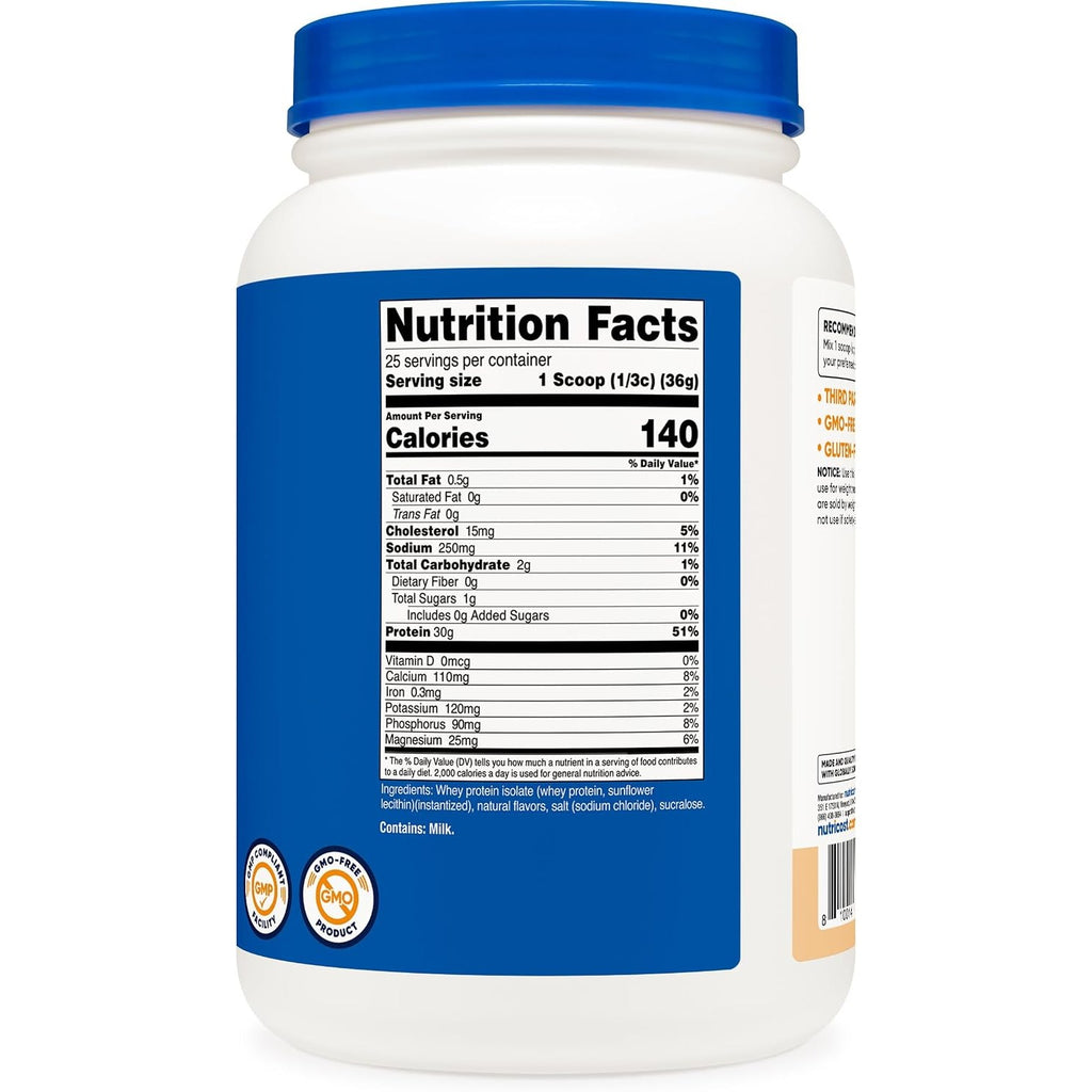 Nutricost Proteína Aislada de Suero (Whey Isolate) 907 g Polvo Sabor Masa de Pastel