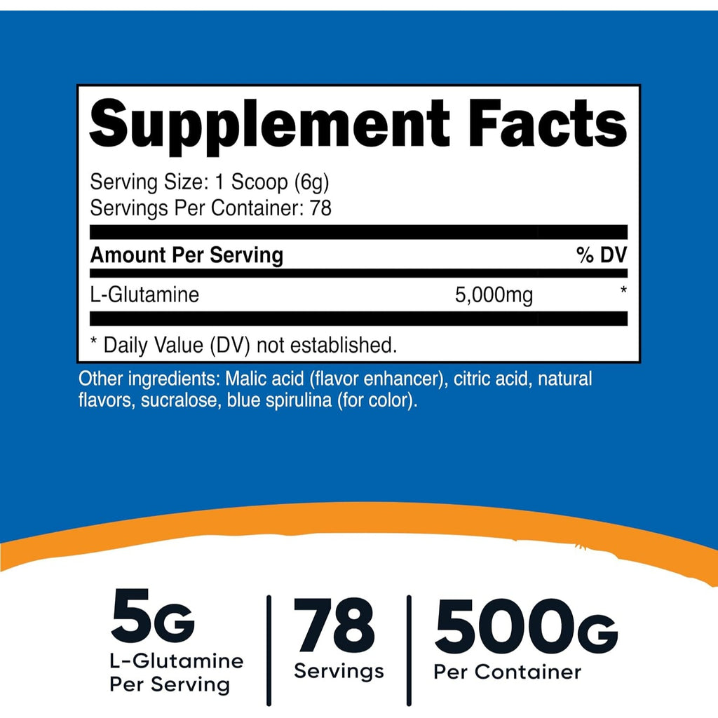 Nutricost L-Glutamina en Polvo 500 g Sabor Frambuesa Azul