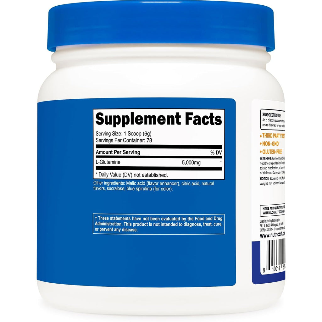Nutricost L-Glutamina en Polvo 500 g Sabor Frambuesa Azul
