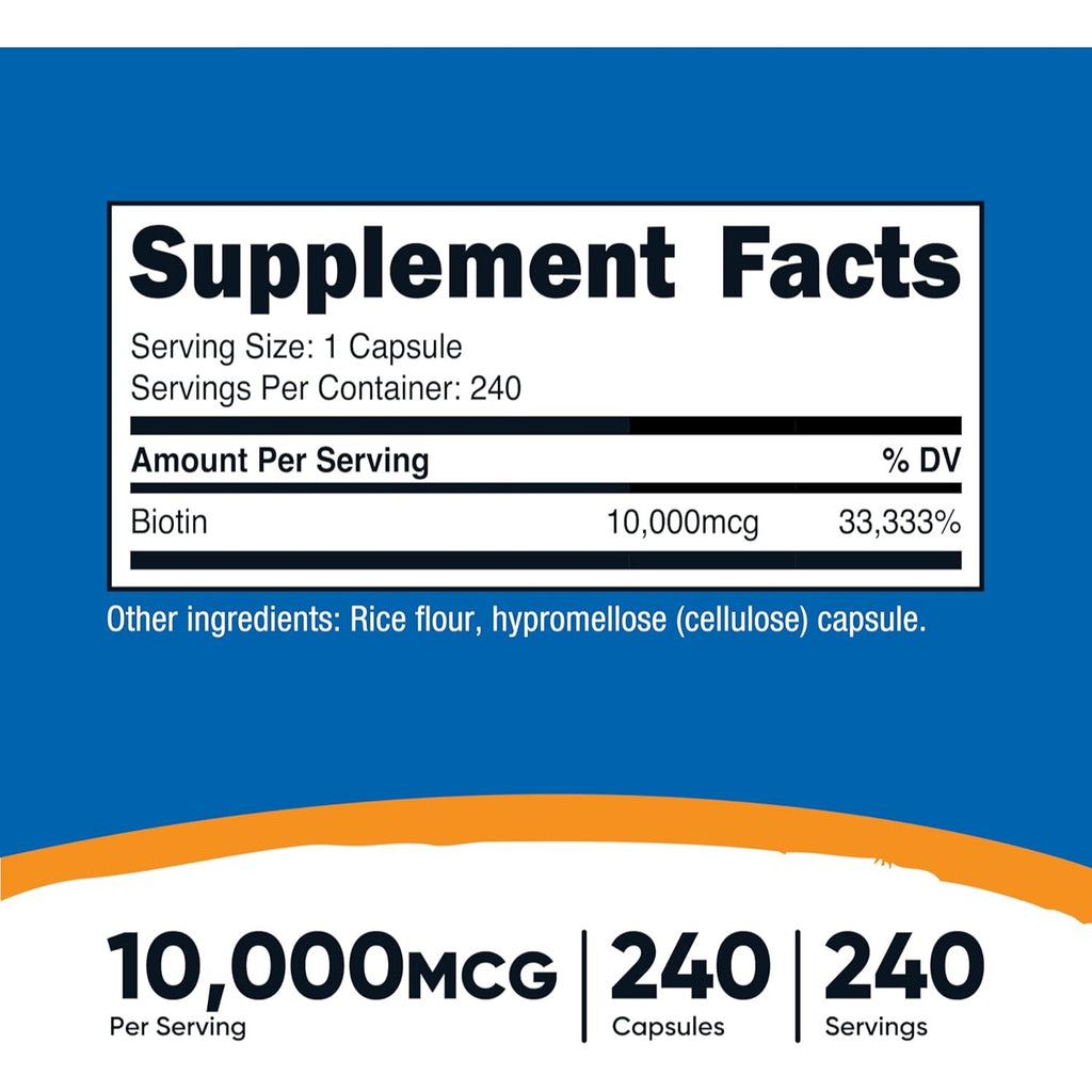 Nutricost Biotina 10,000 mcg 240 Cápsulas Vegetales