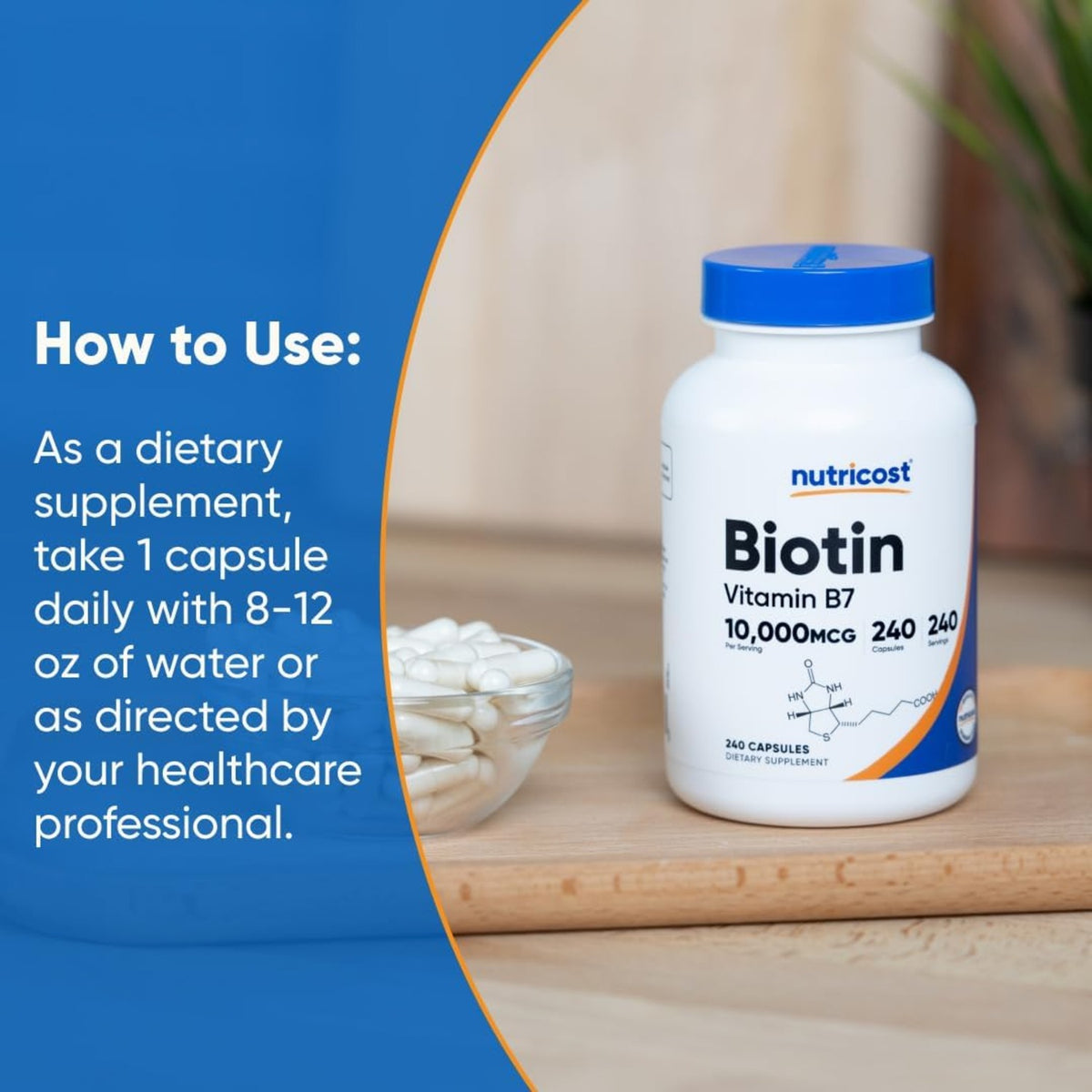 Nutricost Biotina 10,000 mcg 240 Cápsulas Vegetales