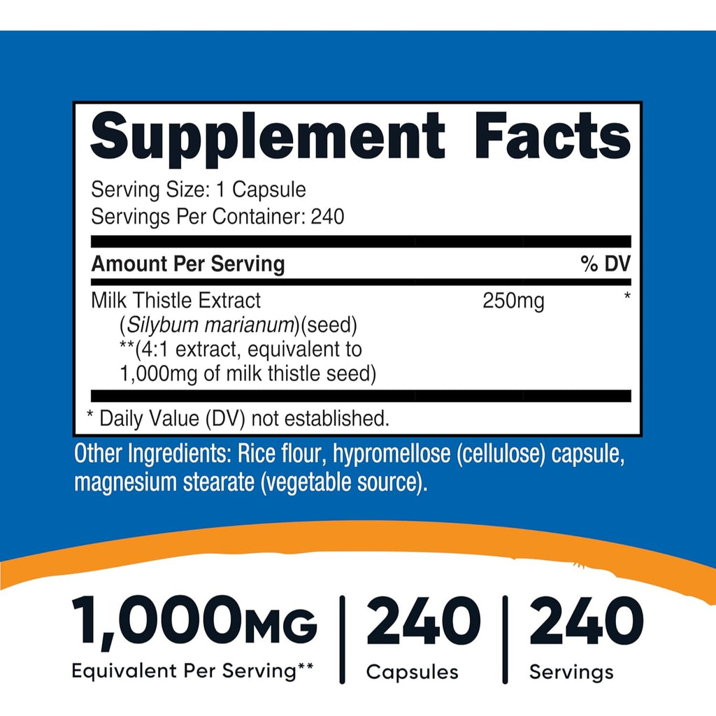Nutricost Cardo Mariano 250 mg 240 Cápsulas Vegetales