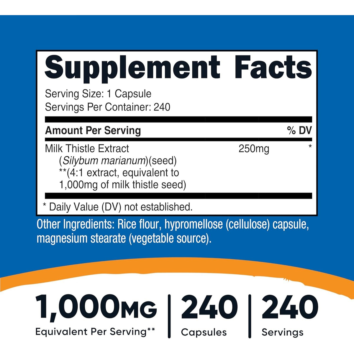 Nutricost Cardo Mariano 250 mg 240 Cápsulas Vegetales