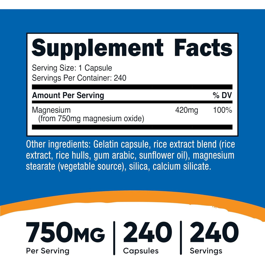 Nutricost Óxido de Magnesio 750 mg 240 Cápsulas