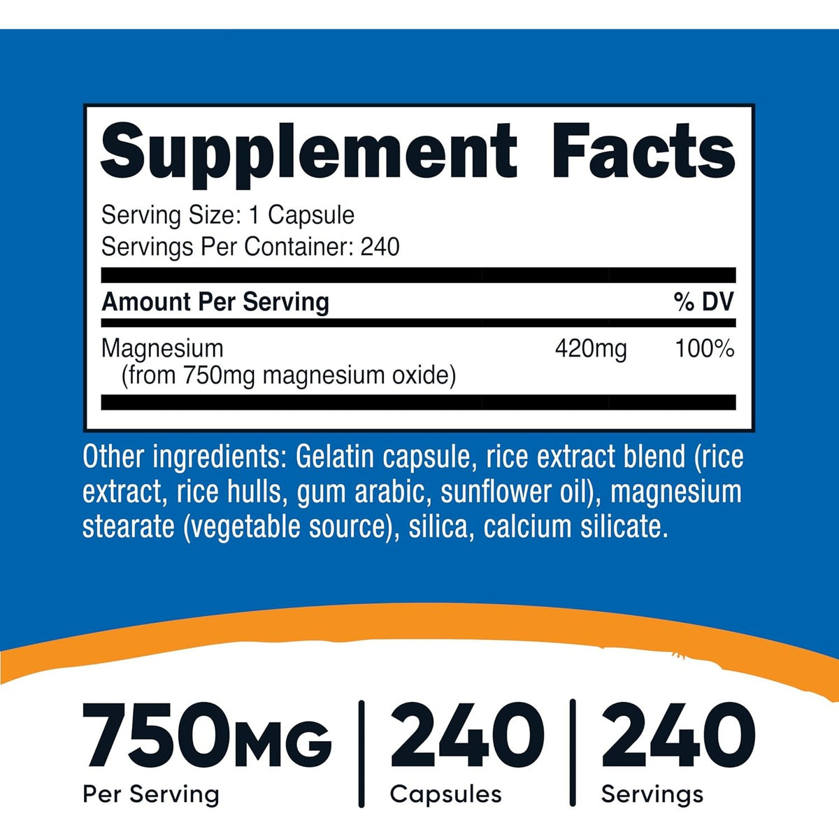 Nutricost Óxido de Magnesio 750 mg 240 Cápsulas