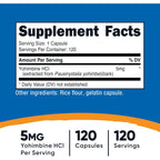 Nutricost Yohimbina HCL 5 mg 30 Cápsulas